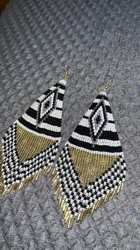 NEW Native American Style Earrings Geometric Black White Gold - photo 3