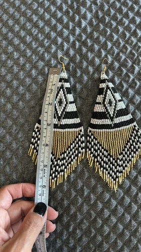 NEW Native American Style Earrings Geometric Black White Gold - photo 4