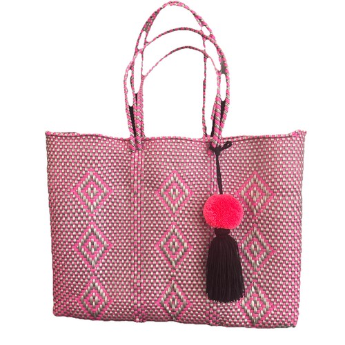 Magenta Silver Mexican Recycled Plastic Tote with Pom Pom - photo 2