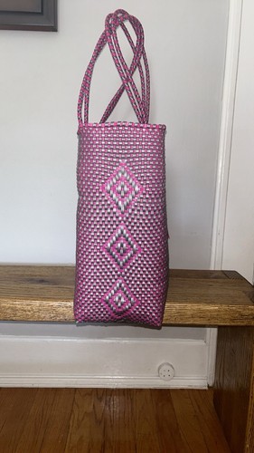 Magenta Silver Mexican Recycled Plastic Tote with Pom Pom - photo 5
