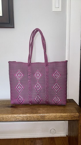 Magenta Silver Mexican Recycled Plastic Tote with Pom Pom - photo 4