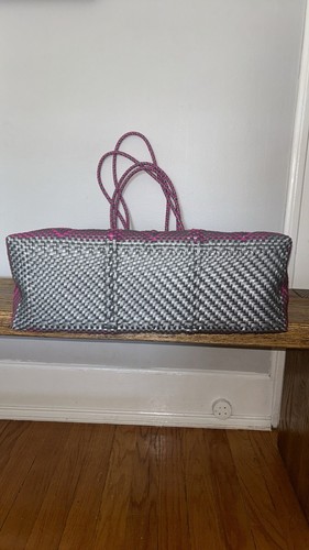 Magenta Silver Mexican Recycled Plastic Tote with Pom Pom - photo 5