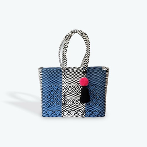 Blue White Black Mexican Recycled Plastic Tote Bag