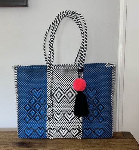 Blue White Black Mexican Recycled Plastic Tote Bag - photo 5