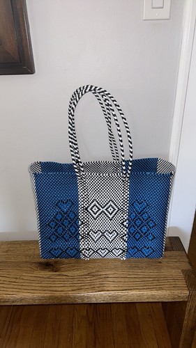 Blue White Black Mexican Recycled Plastic Tote Bag - photo 3