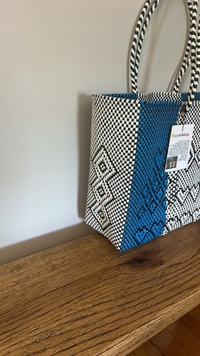 Blue White Black Mexican Recycled Plastic Tote Bag - photo 5