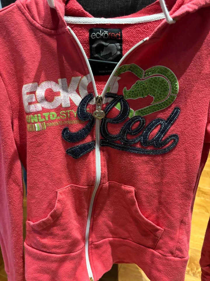 Vintage y2k eckōred Pink/Coral Rhinestone Graphic Full-Zip Hoodi - photo 2