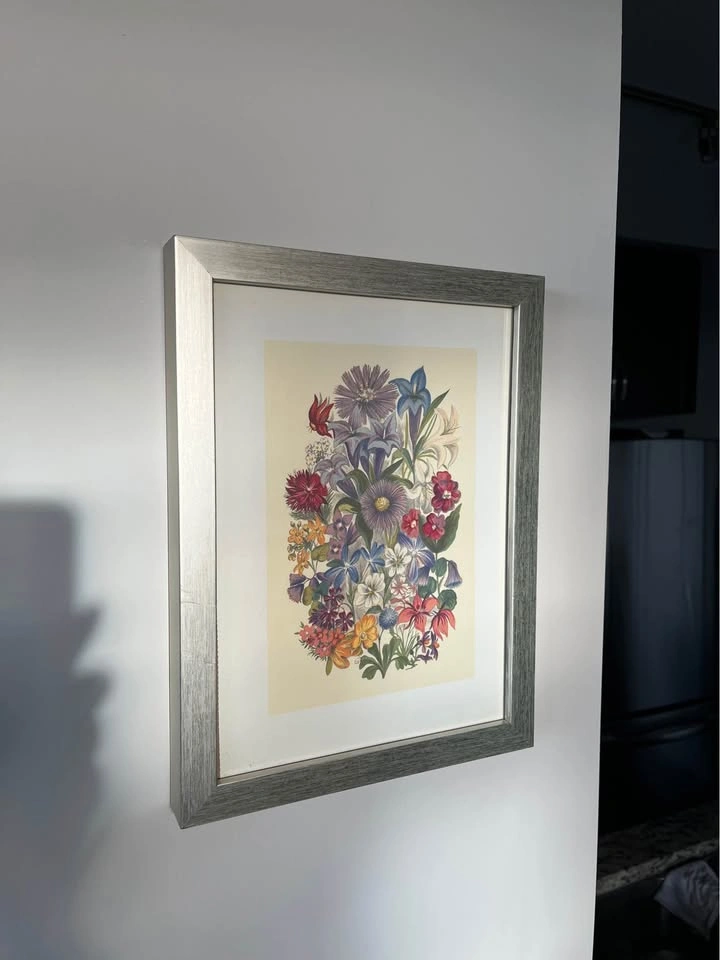 Botanical flowers print picture in silver wooden frame - photo 2