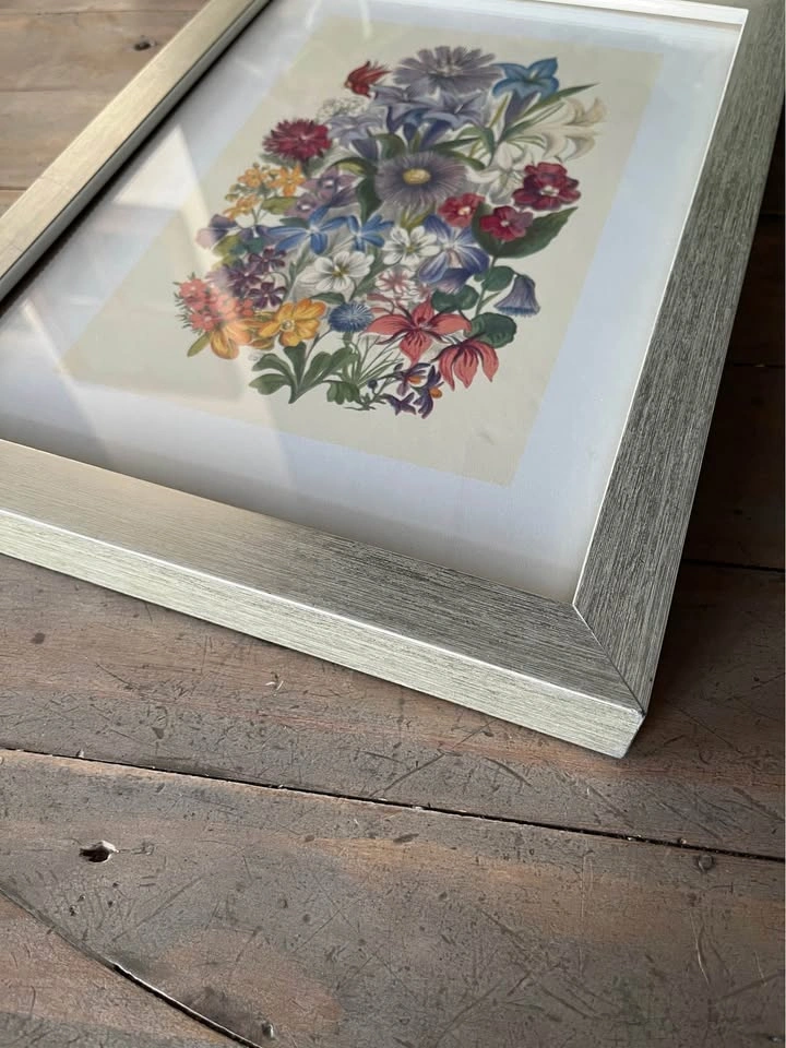 Botanical flowers print picture in silver wooden frame - photo 4