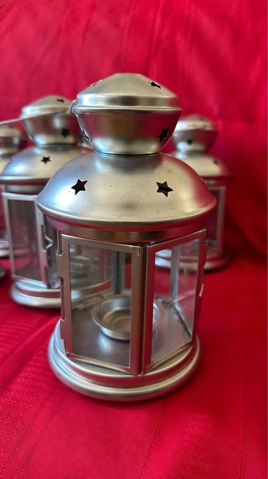 2 Silver Star-Cutout Tea Light Candle Lanterns - photo 2