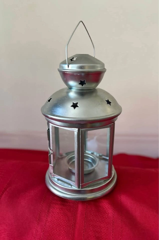 2 Silver Star-Cutout Tea Light Candle Lanterns - photo 3