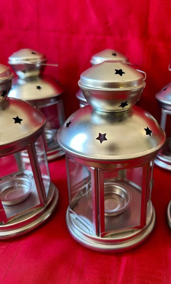 2 Silver Star-Cutout Tea Light Candle Lanterns - photo 5