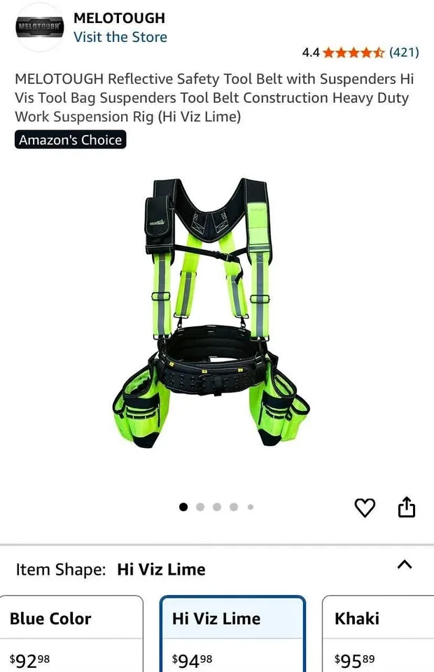 Reflective Safety Tool Belt w/ Suspenders Hi Vis Heavy Duty thumbnail