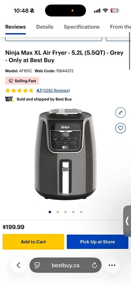 Ninja Max XL Air Fryer - 5.2L (5.5QT) - Grey
