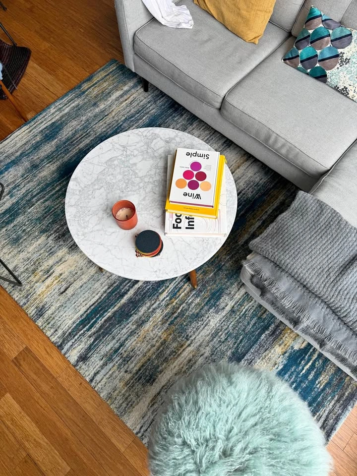 West Elm Abstract Distressed Area Rug – Blue Gray Gold
