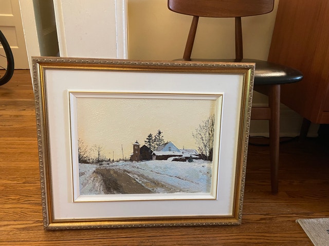 Original Oil Painting – Winter Farm Scene – Framed
