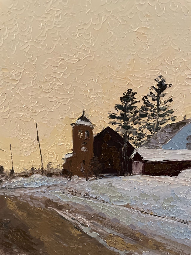 Original Oil Painting – Winter Farm Scene – Framed - photo 3