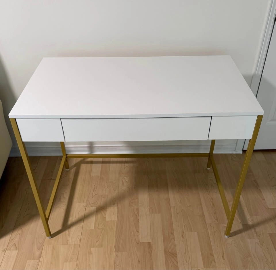 Modern White Desk with Drawer – Gold Metal Frame - photo 2