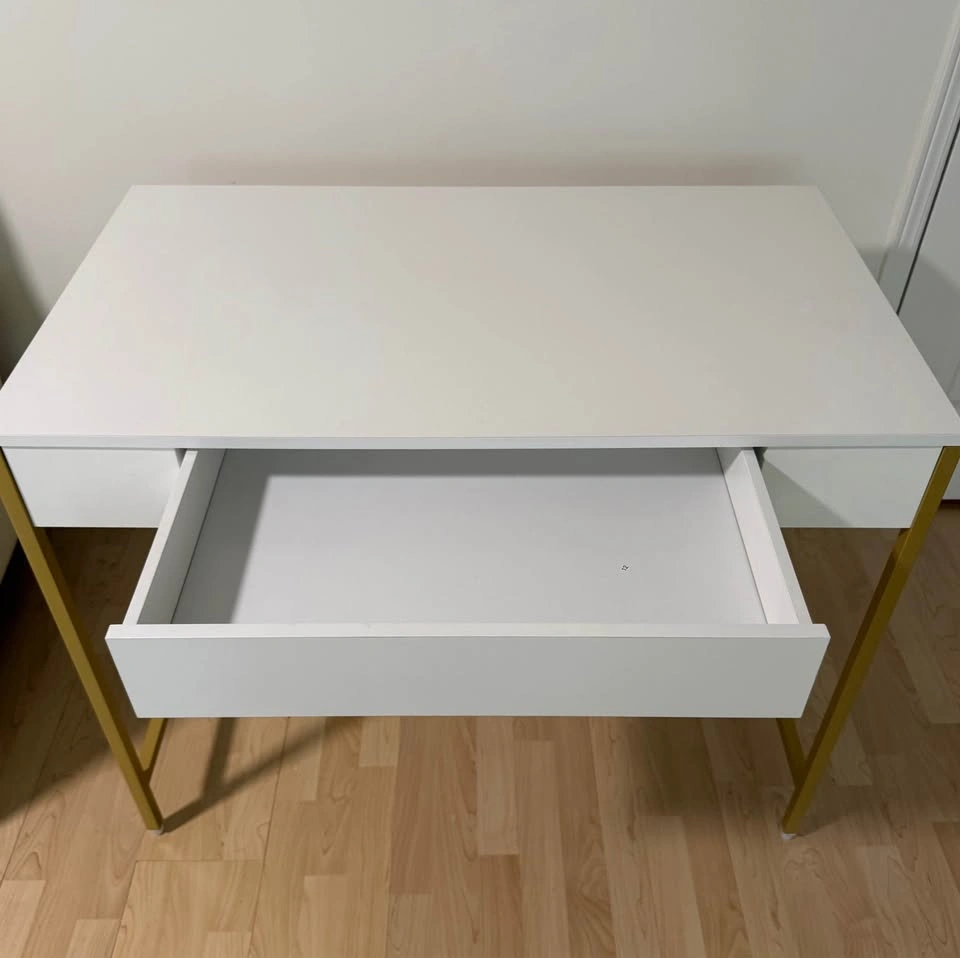 Modern White Desk with Drawer – Gold Metal Frame - photo 3