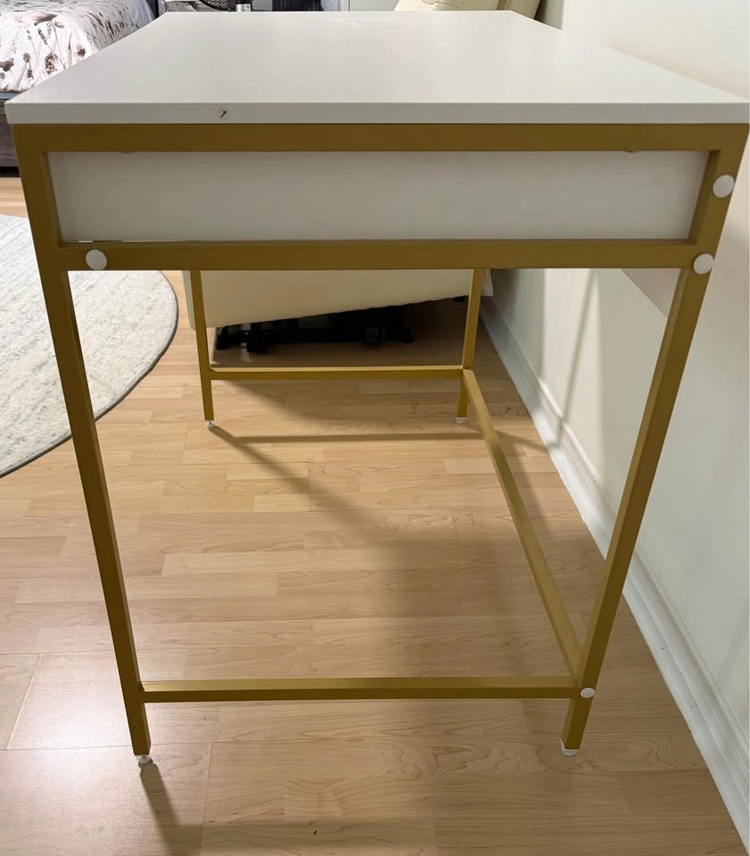 Modern White Desk with Drawer – Gold Metal Frame - photo 5