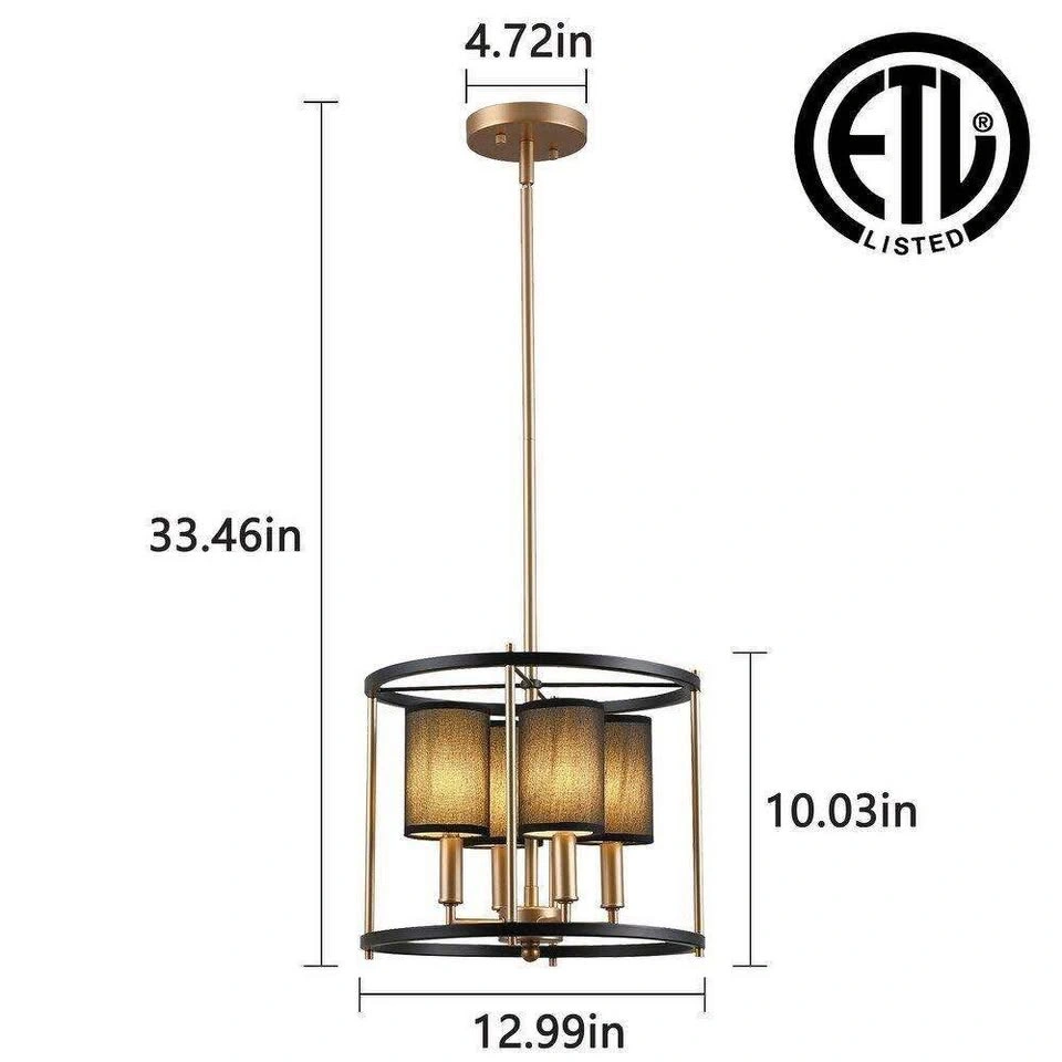 Modern 4-Light Drum Chandelier - Black and Gold - photo 2