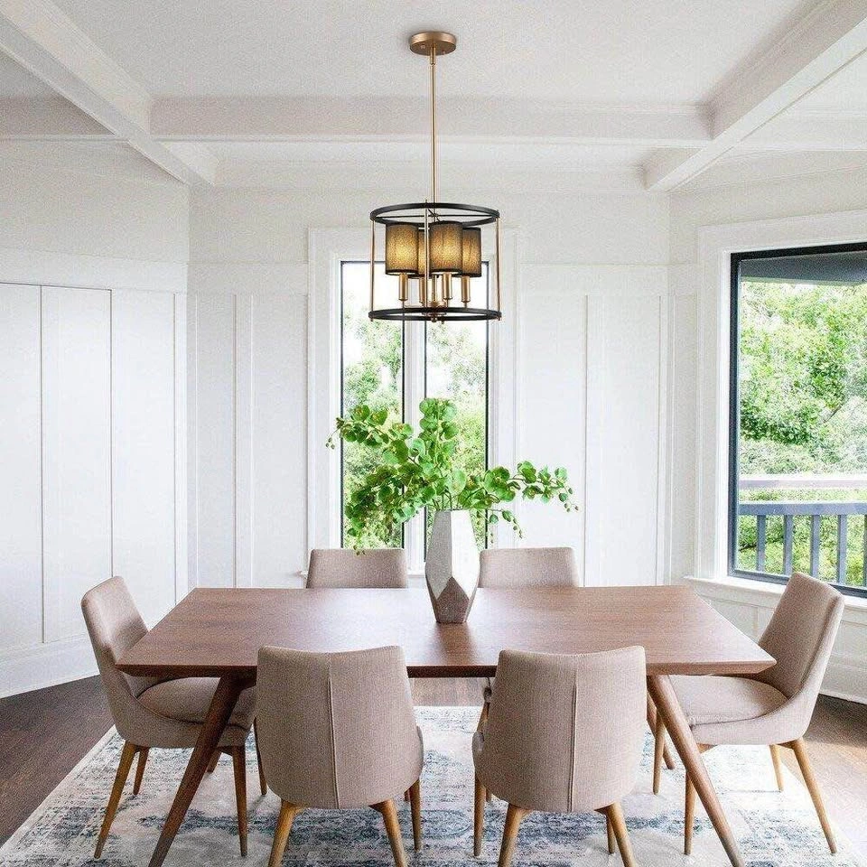 Modern 4-Light Drum Chandelier - Black and Gold - photo 3