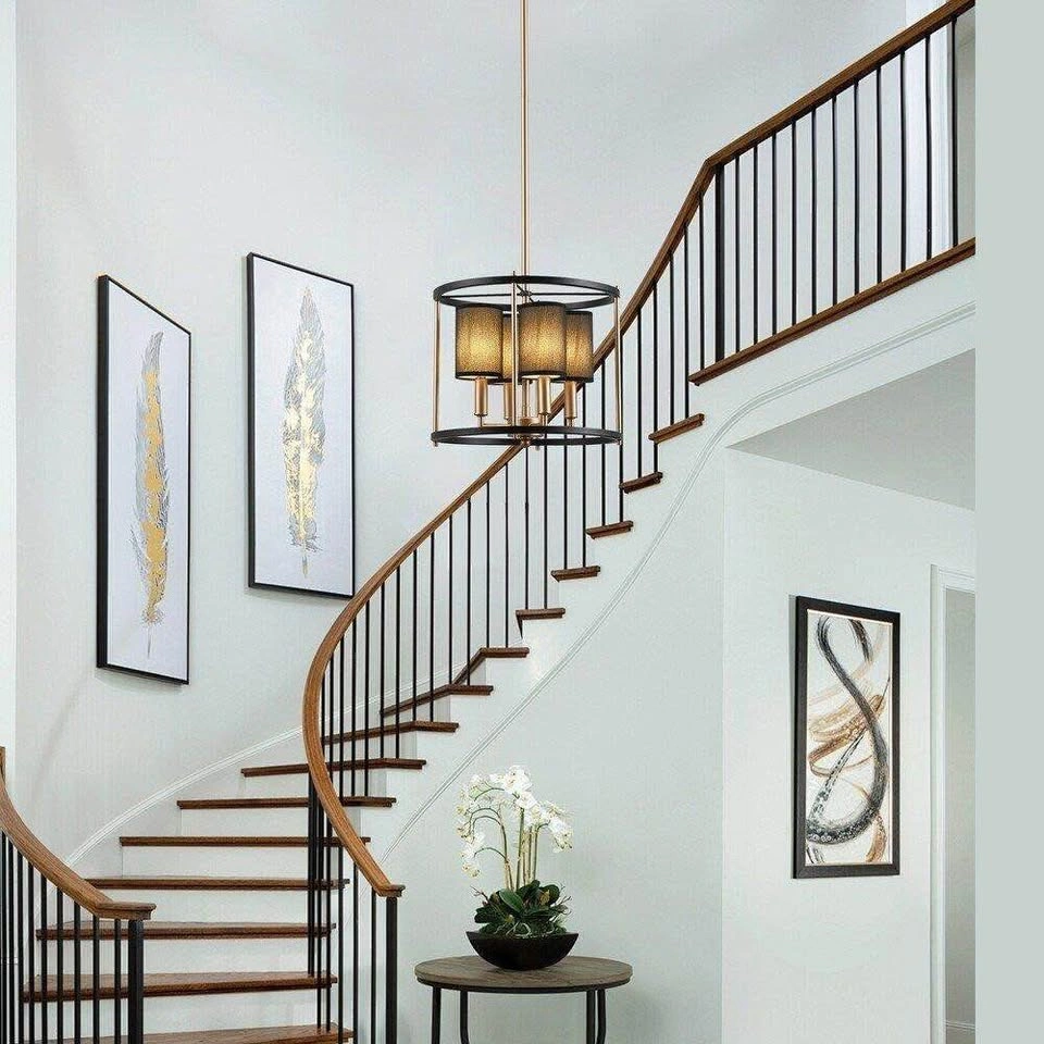 Modern 4-Light Drum Chandelier - Black and Gold - photo 4