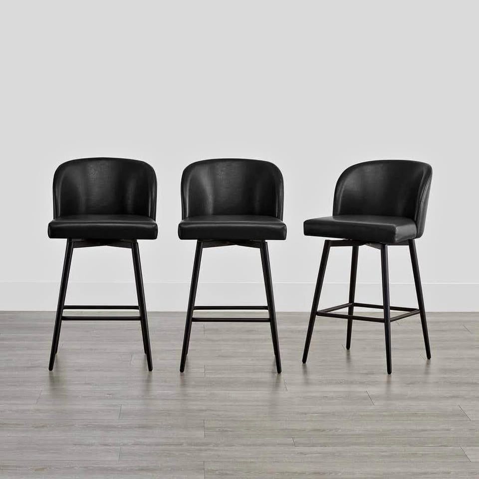 Set of 3 Black Faux Leather Swivel Counter Stools