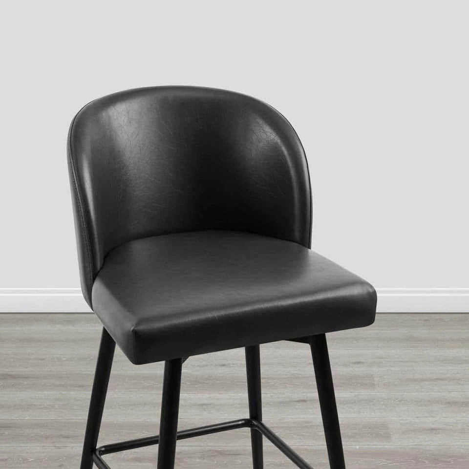 Set of 3 Black Faux Leather Swivel Counter Stools - photo 2