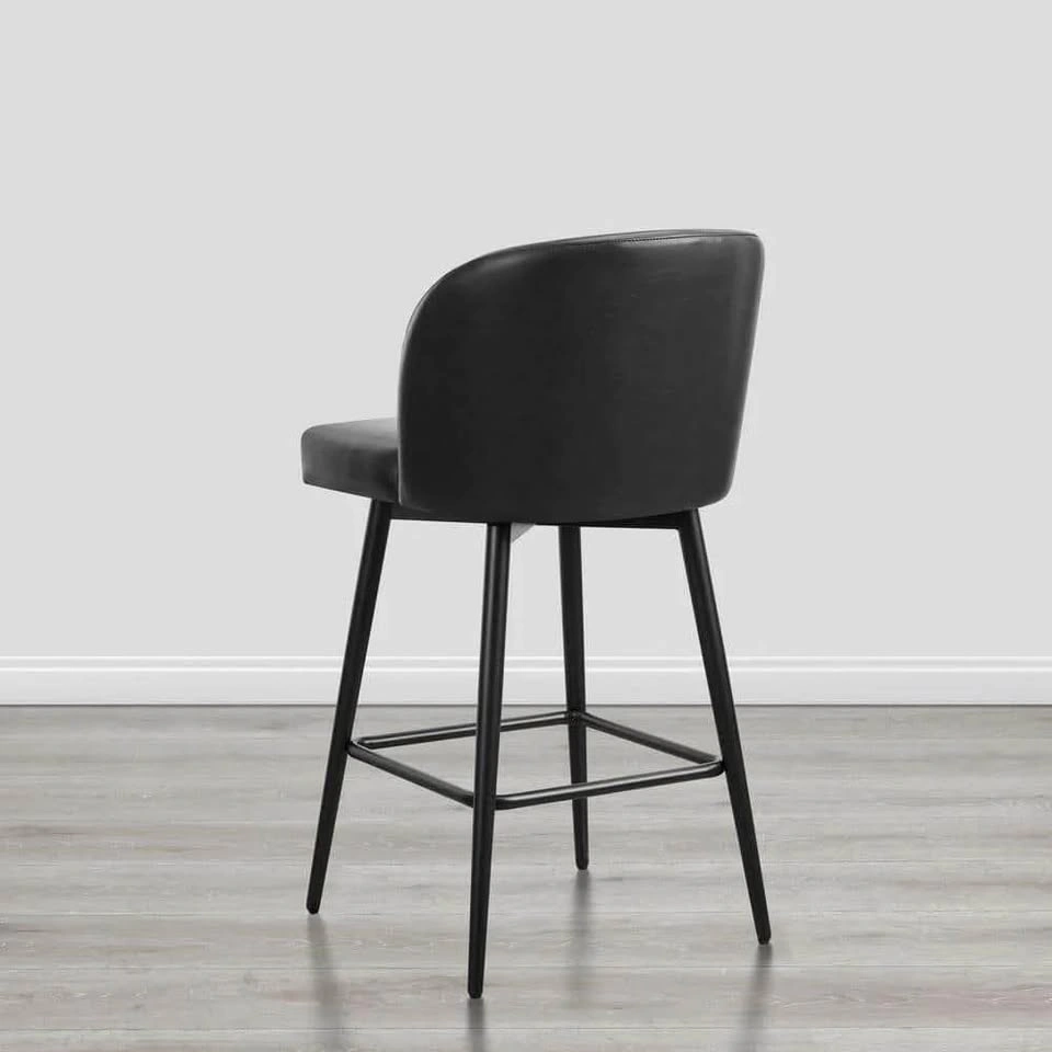 Set of 3 Black Faux Leather Swivel Counter Stools - photo 3