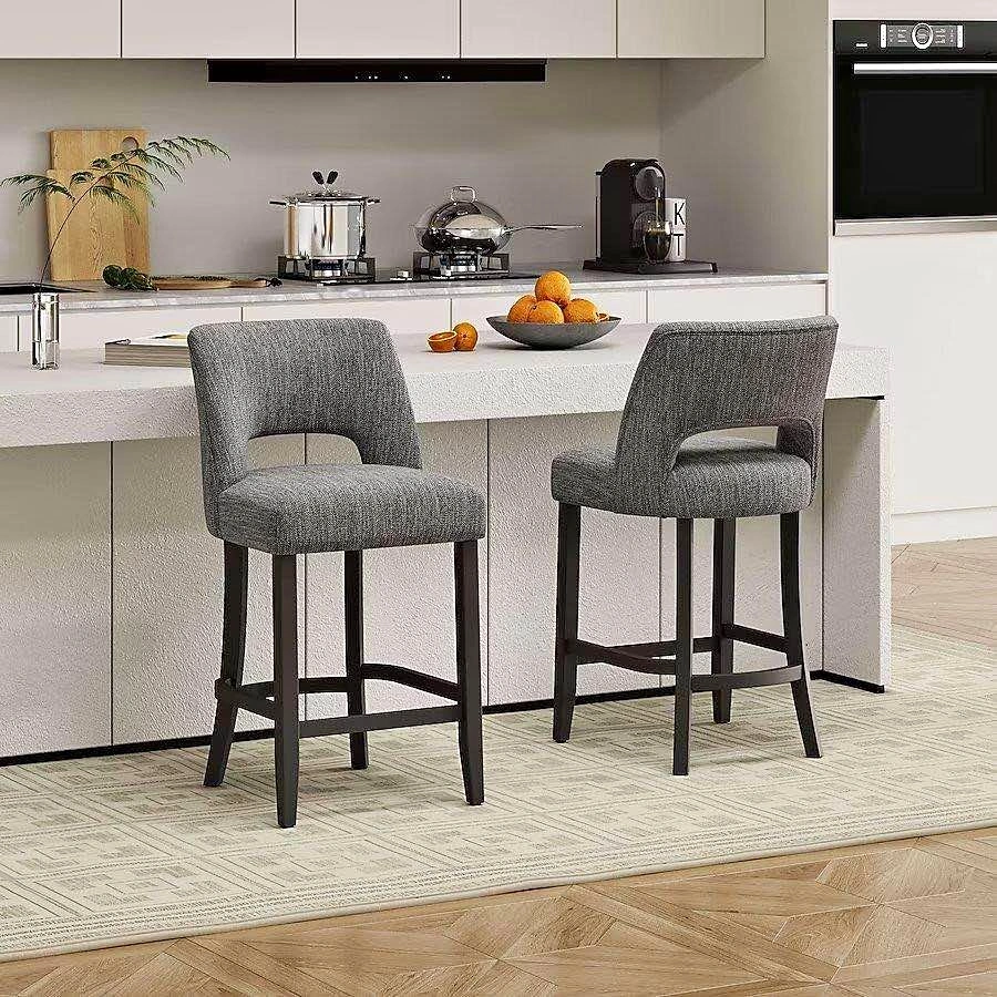Set of 2 Gray Upholstered Bar Stools