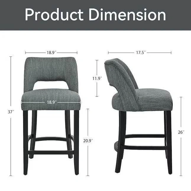 Set of 2 Gray Upholstered Bar Stools - photo 2