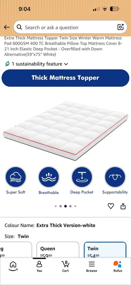 Twin Memory Foam Mattress Topper - photo 5