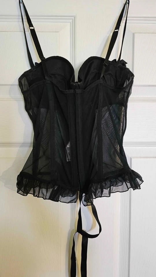 La Senza Black Lace-Up Mesh Corset Bustier - Size M - photo 2
