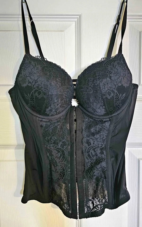 La Senza Black Lace-Up Back Corset Bustier - Size S