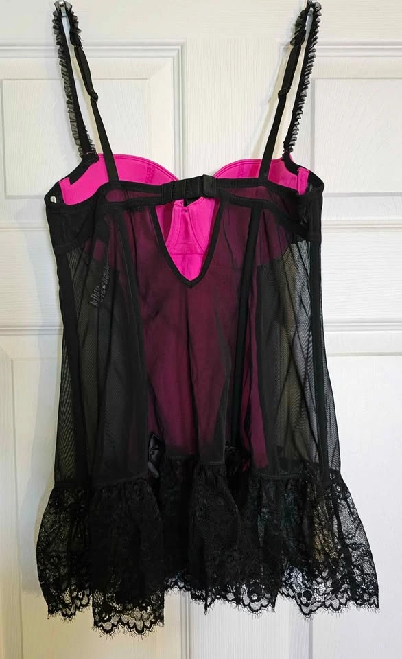 La Senza Hot Pink & Black Eyelash Lace Babydoll Corset - Size M - photo 2