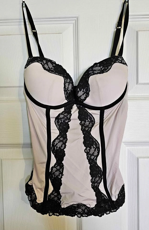 Vintage La Senza Contrast Piping Nude & Black Corset - Size S