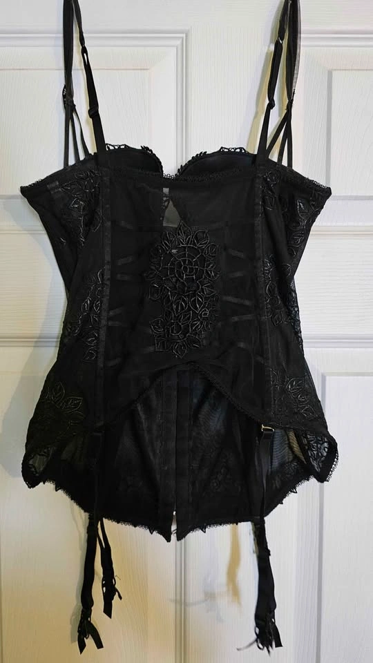 Luna Italy Luxury Embroidered Black Garter Corset Bustier - 34C - photo 2