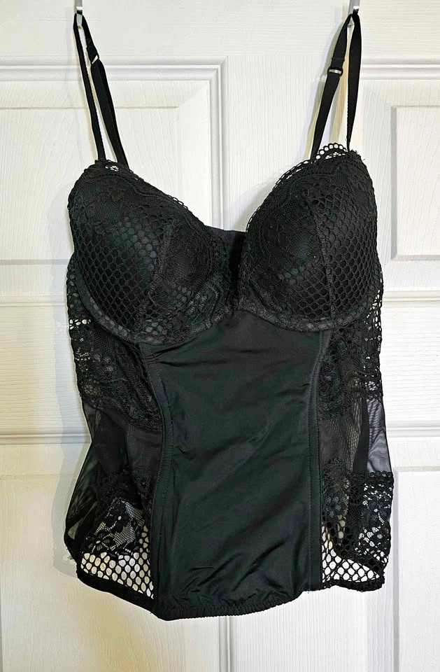 La Senza All-Black Fishnet & Lace Goth Corset - Size S