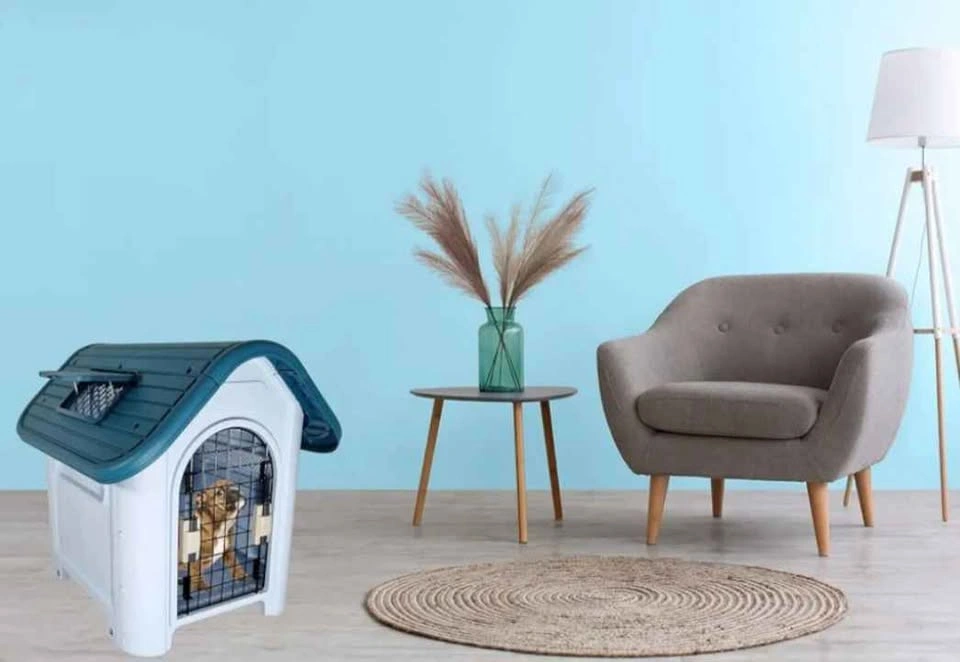 Grey & Blue-Green Dog House - Durable Plastic (66 cm Height) - photo 4