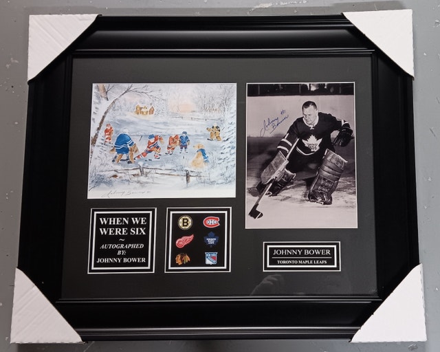 Framed Johnny Bower print, SIGNED, "When We Were Six"