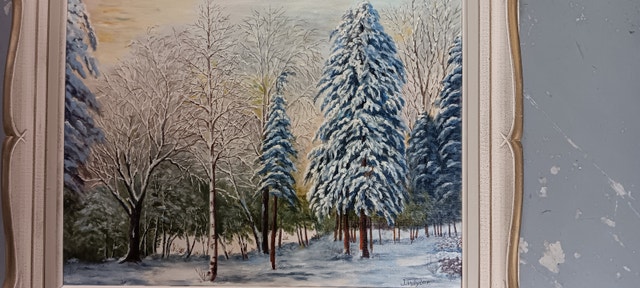 Framed winter painting, original oil on canvas - photo 3