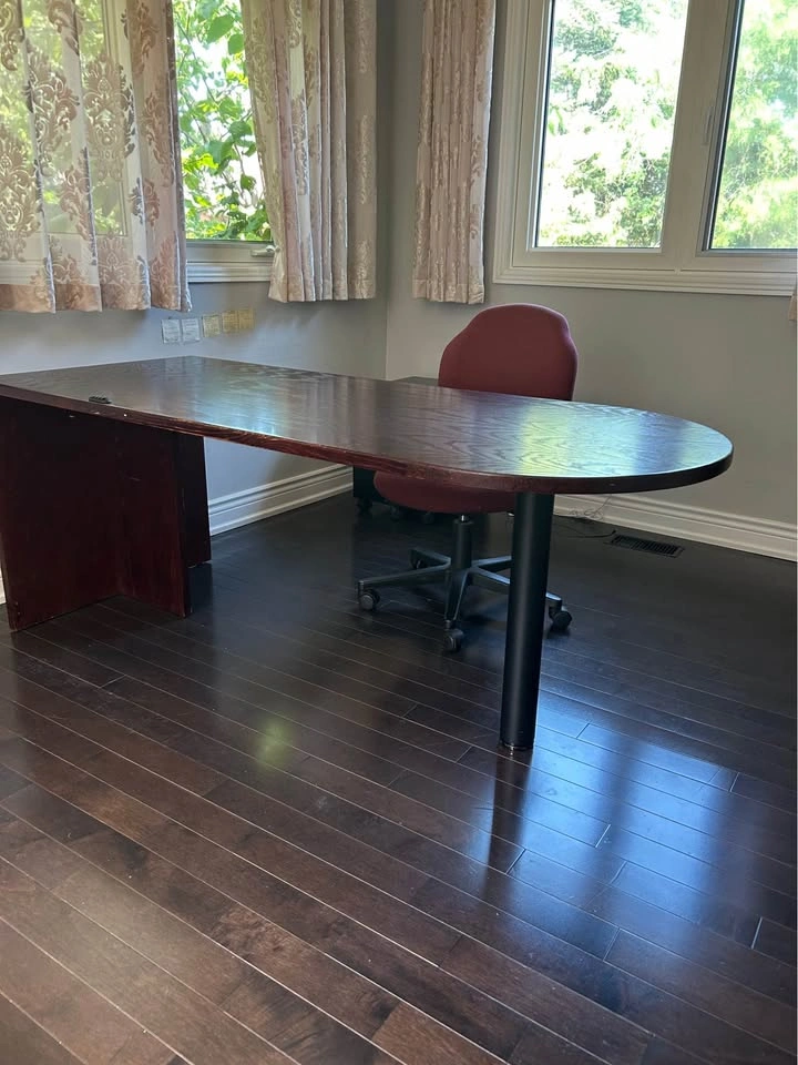 Dark Wood Office Desk, Chair, 6-Tier Bookshelf & Cabinet - photo 2