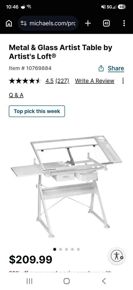 Metal & Glass Artist Table by Artist's Loft