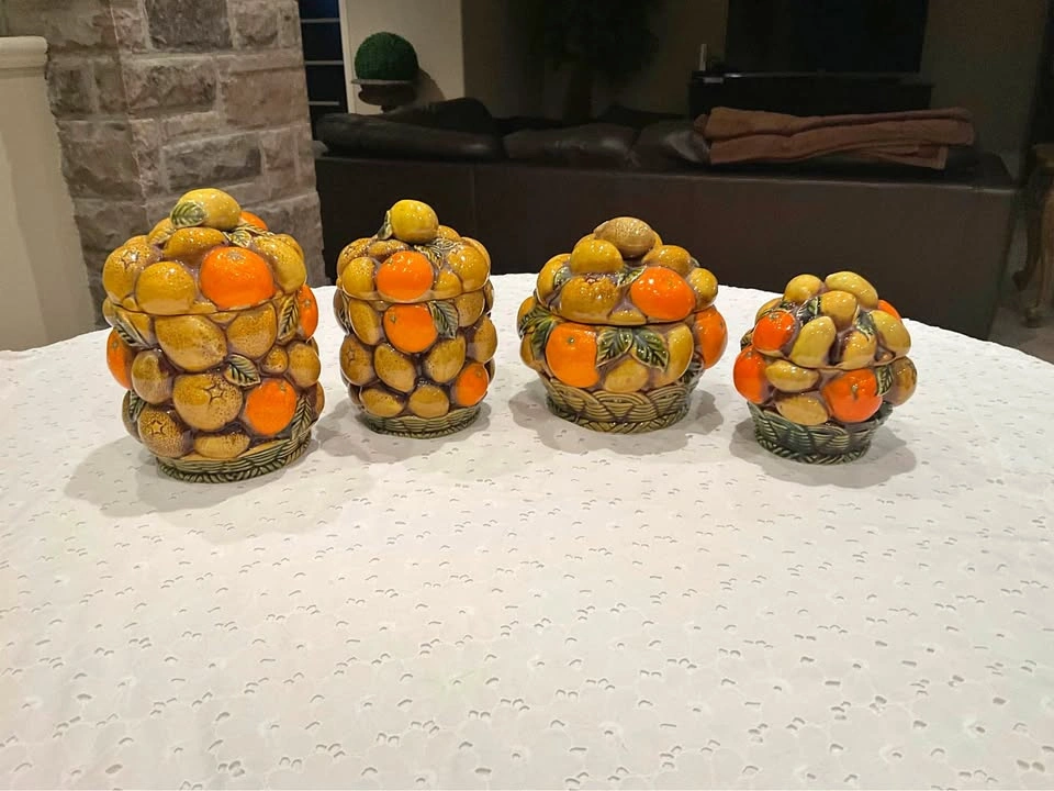 Vintage Inarco Japan Ceramic 4 Piece Fruit Canister Set