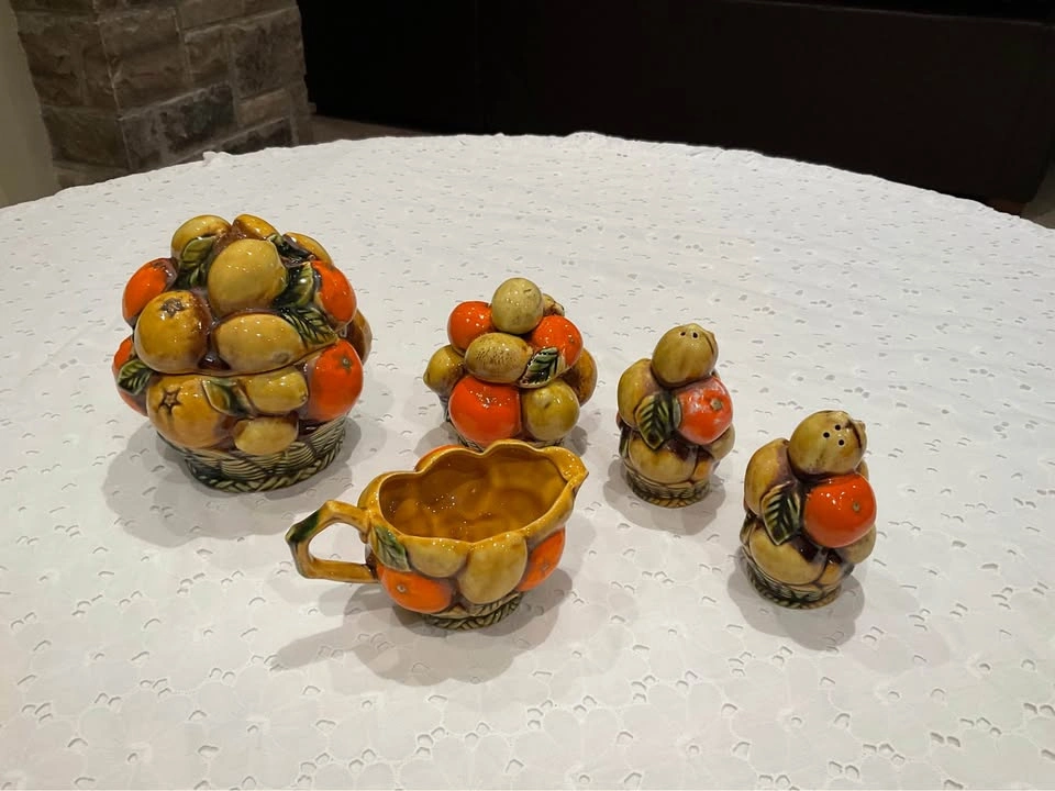 Vintage Inarco Japan Ceramic Sugar Bowl, Creamer, S&P, Canister - photo 5