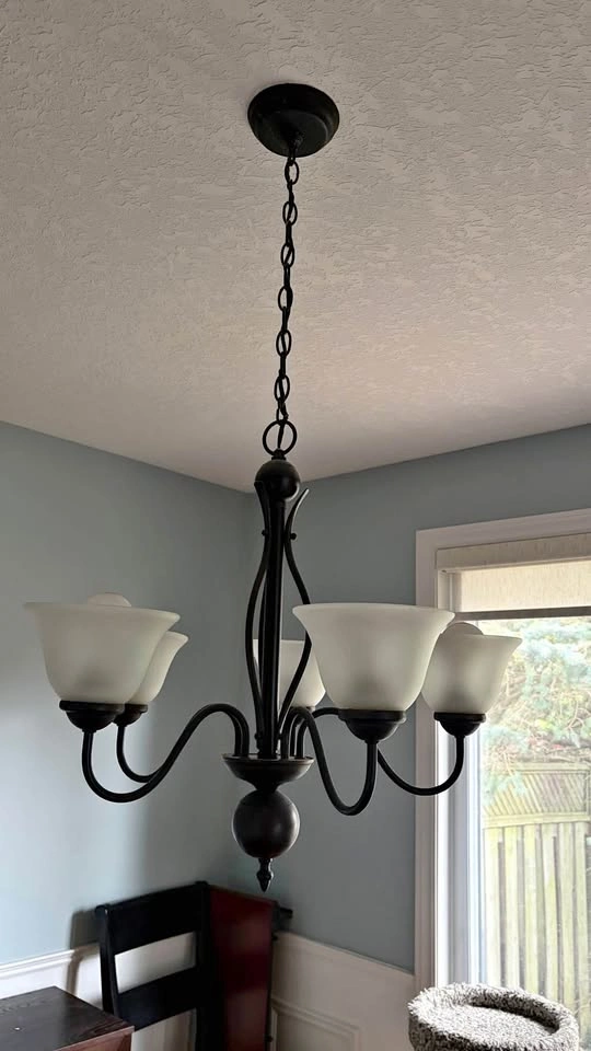 5-Light Bronze Chandelier with Frosted Glass Shades