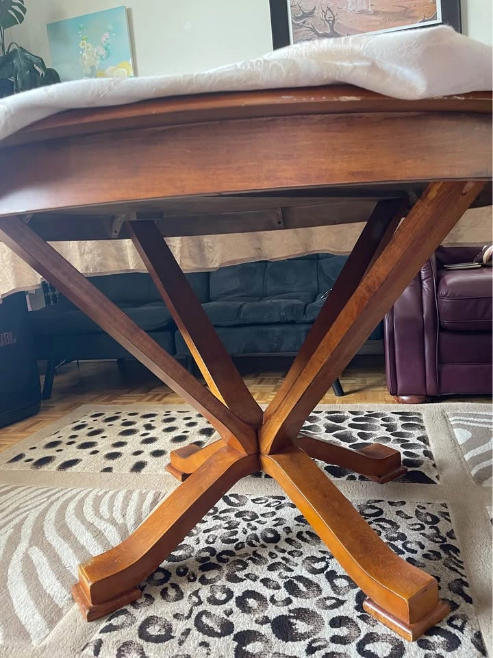 Round Wood Pedestal Dining Table with Glass Top - photo 2