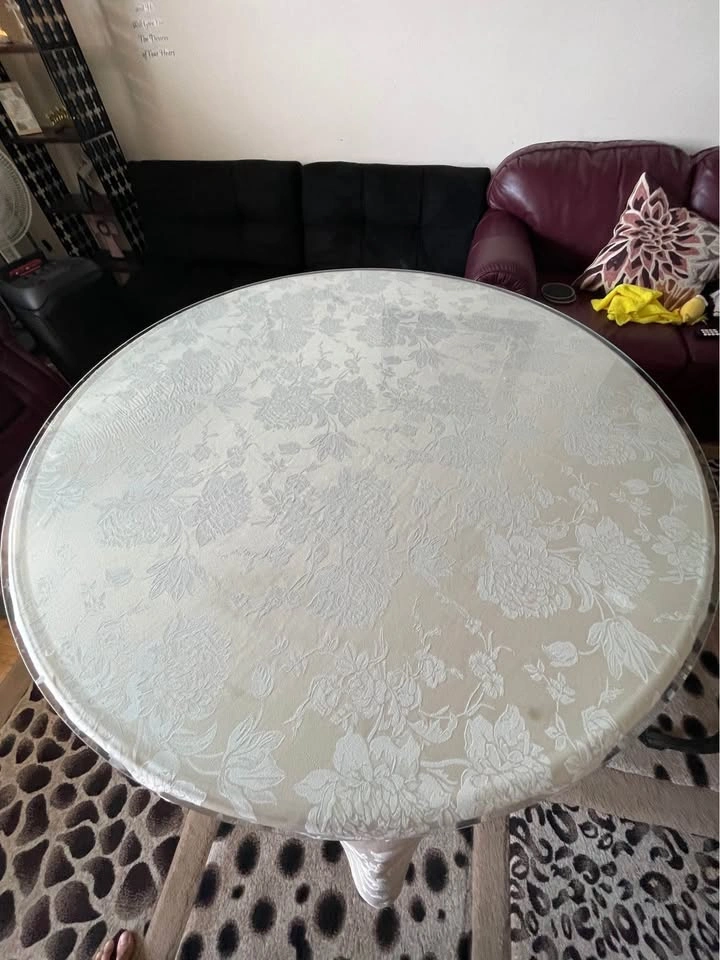 Round Wood Pedestal Dining Table with Glass Top - photo 3