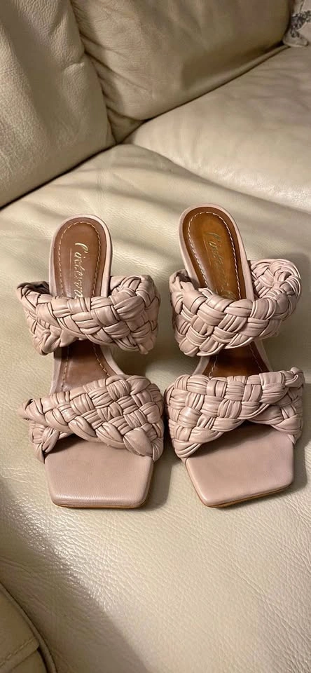 Pink Heeled Braided Sandals